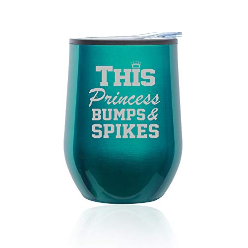 Stemless Wine Tumbler Coffee Travel Mug Glass With Lid This Princess Bumps & Spikes Volleyball (Turquoise Teal)