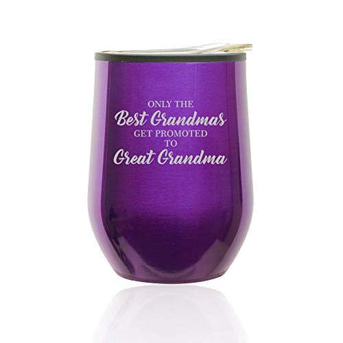 Stemless Wine Tumbler Coffee Travel Mug Glass With Lid The Best Grandmas Get Promoted To Great Grandma (Royal Purple)