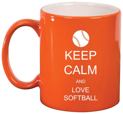 Keep Calm and Love Softball Ceramic Coffee Tea Mug Cup Orange