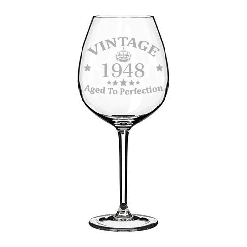 Wine Glass Goblet 70th Birthday Vintage Aged To Perfection 1948 (20 oz Jumbo)
