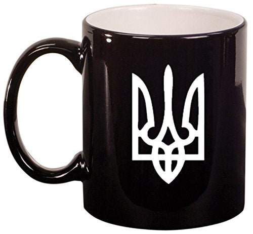 Ceramic Coffee Tea Mug Cup Ukraine Tryzub Trident (Black)