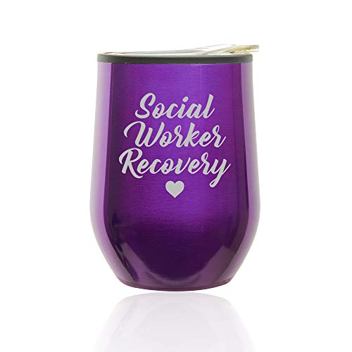 Stemless Wine Tumbler Coffee Travel Mug Glass With Lid Social Worker Recovery (Royal Purple)