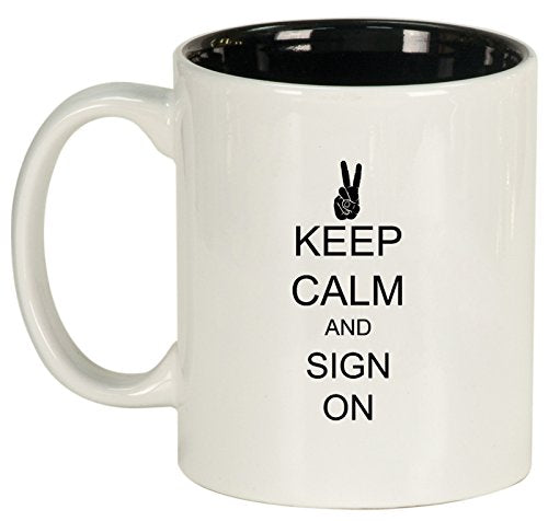 Ceramic Coffee Tea Mug Keep Calm and Sign On Peace (White)