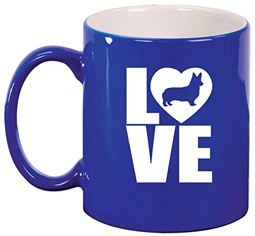 Ceramic Coffee Tea Mug Cup LOVE Corgi (Blue)