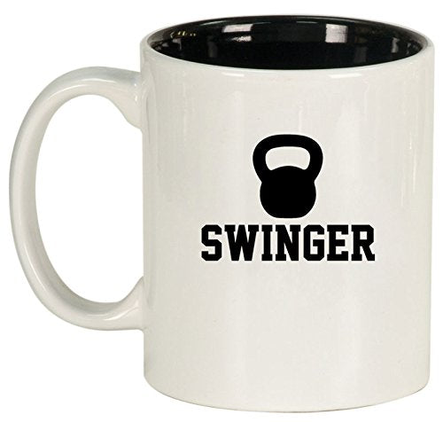 Ceramic Coffee Tea Mug Cup Swinger Kettlebell Funny Workout Fitness (White)