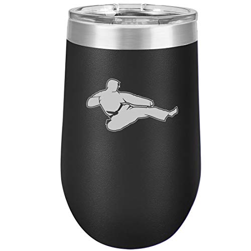 16 oz Double Wall Vacuum Insulated Stainless Steel Stemless Wine Tumbler Glass Coffee Travel Mug With Lid Jump Kick Martial Arts