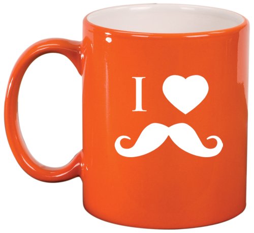 I Love Heart Mustache Ceramic Coffee Tea Mug Cup Orange