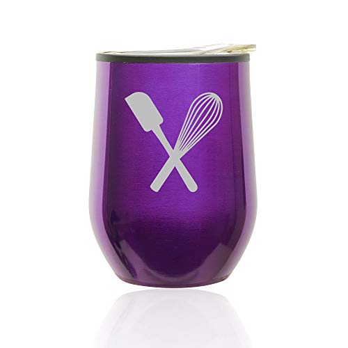Stemless Wine Tumbler Coffee Travel Mug Glass With Lid Spatula & Whisk Baking (Royal Purple)
