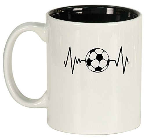 Ceramic Coffee Tea Mug Cup Heart Beats Soccer (White)