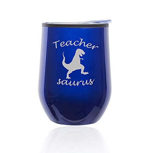 Stemless Wine Tumbler Coffee Travel Mug Glass With Lid Teacher Saurus Funny T-Rex
