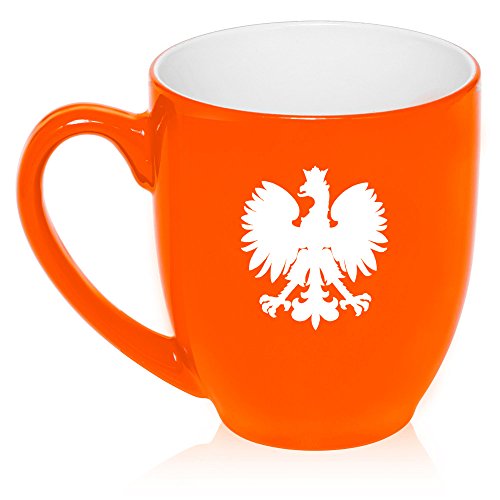 16 oz Large Bistro Mug Ceramic Coffee Tea Glass Cup Poland Polish Eagle (Orange)