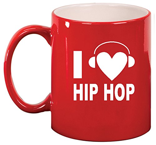 Ceramic Coffee Tea Mug Cup I heart Love Hip Hop Music Headphones (Red)