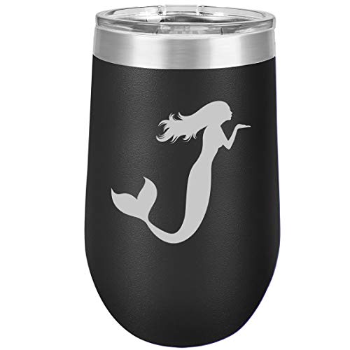 16 oz Double Wall Vacuum Insulated Stainless Steel Stemless Wine Tumbler Glass Coffee Travel Mug With Lid Mermaid