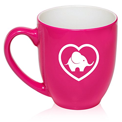 16 oz Large Bistro Mug Ceramic Coffee Tea Glass Cup Heart Love Elephant (Hot Pink)