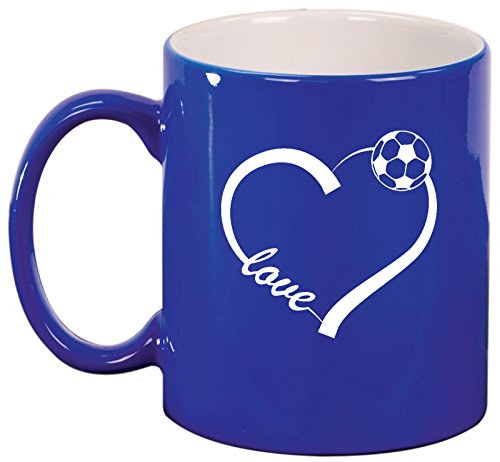 Ceramic Coffee Tea Mug Cup Love Heart Soccer (Blue)