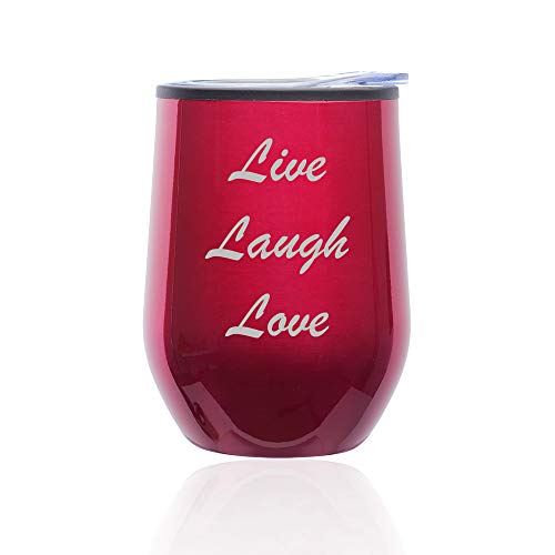 Stemless Wine Tumbler Coffee Travel Mug Glass With Lid Live Laugh Love (Fuchsia)