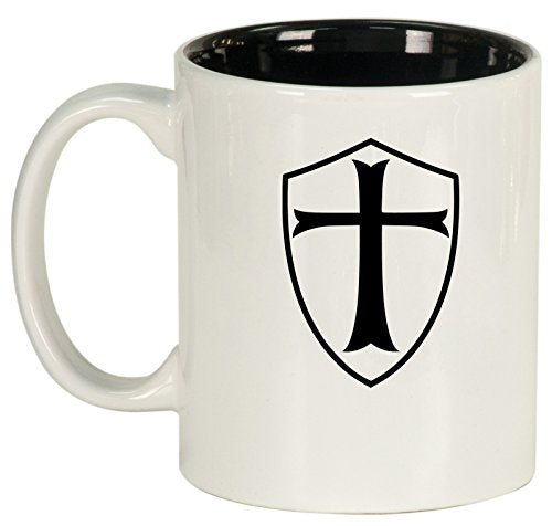 Ceramic Coffee Tea Mug Cup Templar Shield Knights Cross (White)