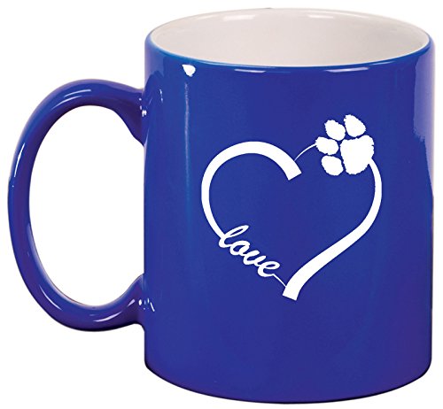 Ceramic Coffee Tea Mug Cup Love Heart Paw Animals (Blue)