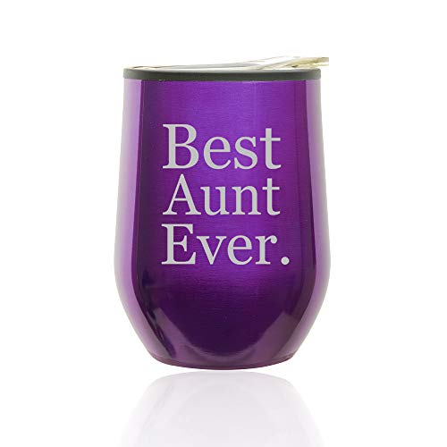Stemless Wine Tumbler Coffee Travel Mug Glass With Lid Best Aunt Ever (Royal Purple)