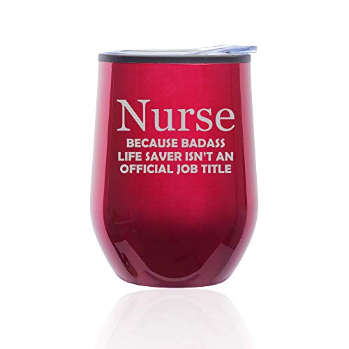 Stemless Wine Tumbler Coffee Travel Mug Glass With Lid Nurse Job Title Funny (Fuchsia)