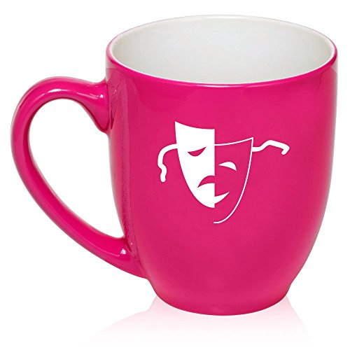16 oz Large Bistro Mug Ceramic Coffee Tea Glass Cup Drama Mask (Hot Pink)