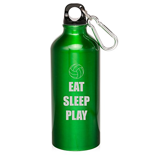 20oz Aluminum Sports Water Bottle Caribiner Clip Eat Sleep Play Volleyball (Green)