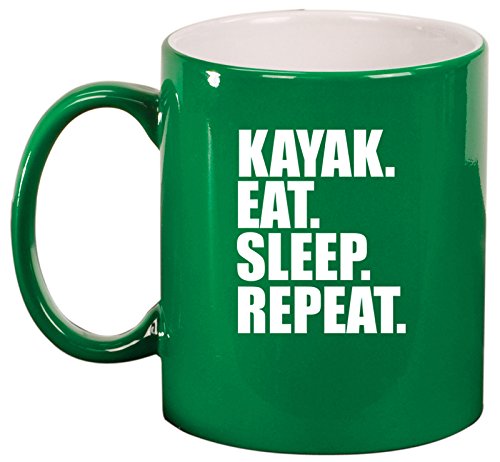 Ceramic Coffee Tea Mug Cup Kayak Eat Sleep Repeat (Green)