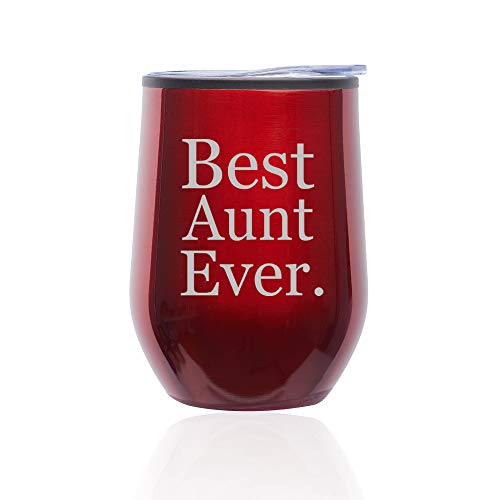 Stemless Wine Tumbler Coffee Travel Mug Glass With Lid Best Aunt Ever (Red)