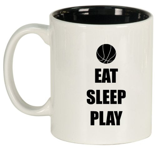 White Ceramic Coffee Tea Mug Eat Sleep Play Basketball