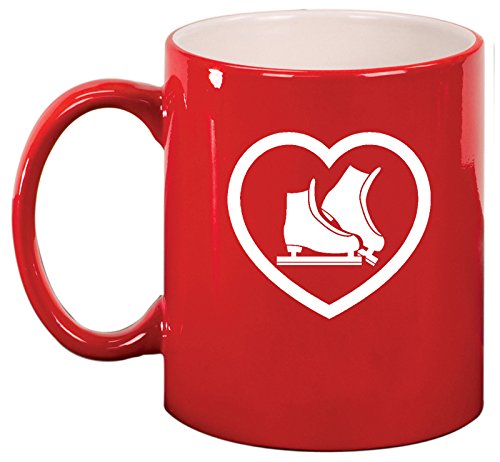 Ceramic Coffee Tea Mug Cup Heart Ice Skates (Red)