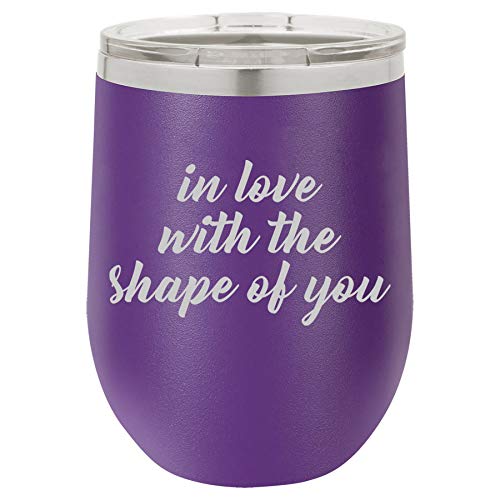 12 oz Double Wall Vacuum Insulated Stainless Steel Stemless Wine Tumbler Glass Coffee Travel Mug With Lid In Love With The Shape Of You (Purple)