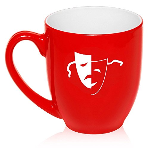 16 oz Large Bistro Mug Ceramic Coffee Tea Glass Cup Drama Mask (Red)