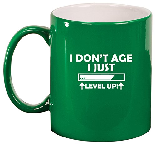 Ceramic Coffee Tea Mug I Don't Age I Just Level Up Funny Birthday (Green)