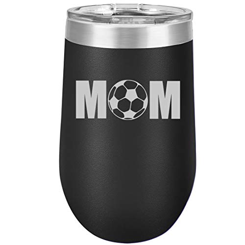 16 oz Double Wall Vacuum Insulated Stainless Steel Stemless Wine Tumbler Glass Coffee Travel Mug With Lid MOM Soccer