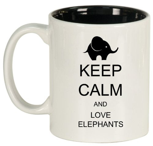 Keep Calm and Love Elephants Ceramic Coffee Tea Mug Cup White Black