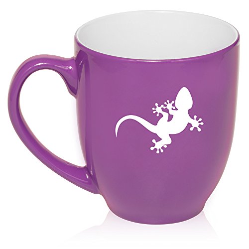 16 oz Large Bistro Mug Ceramic Coffee Tea Glass Cup Gecko Lizard (Purple)