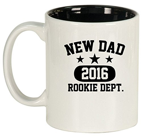 Ceramic Coffee Tea Mug Cup New Dad 2016 Father Rookie Dept (White)