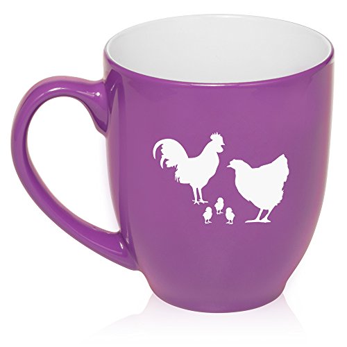 16 oz Large Bistro Mug Ceramic Coffee Tea Glass Cup Chicken Family (Purple)