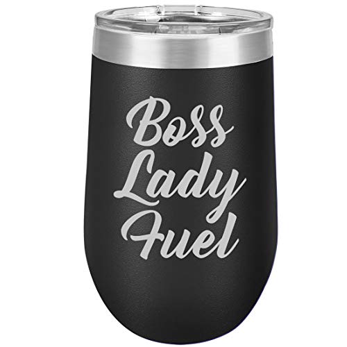 16 oz Double Wall Vacuum Insulated Stainless Steel Stemless Wine Tumbler Glass Coffee Travel Mug With Lid Boss Lady Fuel