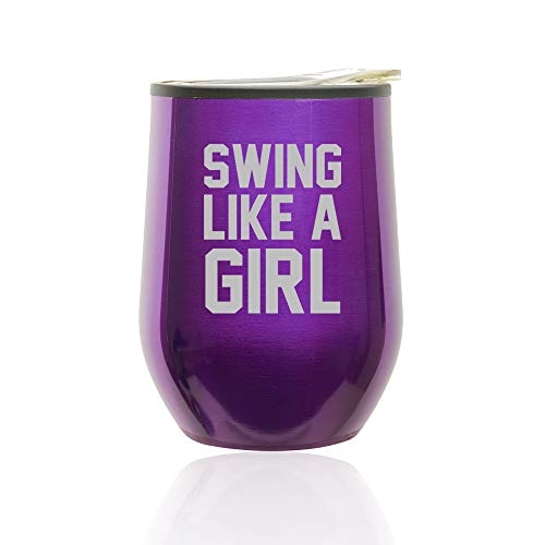 Stemless Wine Tumbler Coffee Travel Mug Glass With Lid Swing Like A Girl Golf Softball Kettlebell (Royal Purple)
