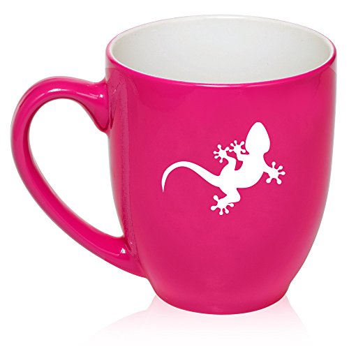 16 oz Large Bistro Mug Ceramic Coffee Tea Glass Cup Gecko Lizard (Hot Pink)