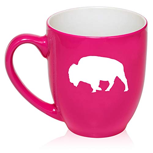 16 oz Large Bistro Mug Ceramic Coffee Tea Glass Cup Buffalo (Hot-Pink)