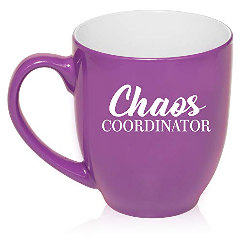 16 oz Large Bistro Mug Ceramic Coffee Tea Glass Cup Chaos Coordinator Mom Mother Teacher (Purple)