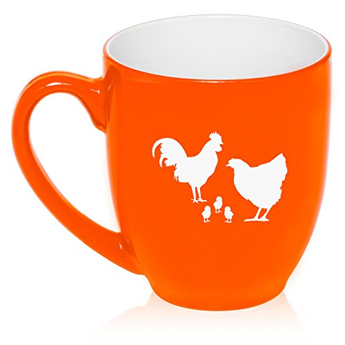 16 oz Large Bistro Mug Ceramic Coffee Tea Glass Cup Chicken Family (Orange)