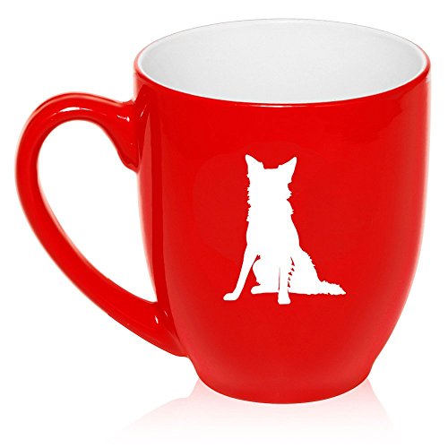 16 oz Large Bistro Mug Ceramic Coffee Tea Glass Cup Border Collie (Red)