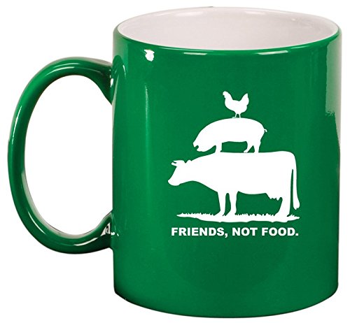Ceramic Coffee Tea Mug Cup Friends, Not Food Vegan Farm Animal Rights (Green)