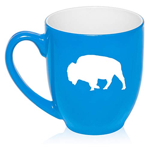 16 oz Large Bistro Mug Ceramic Coffee Tea Glass Cup Buffalo (Light-Blue)