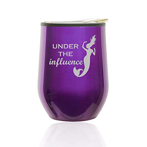 Stemless Wine Tumbler Coffee Travel Mug Glass With Lid Under The Influence Mermaid Funny (Royal Purple)