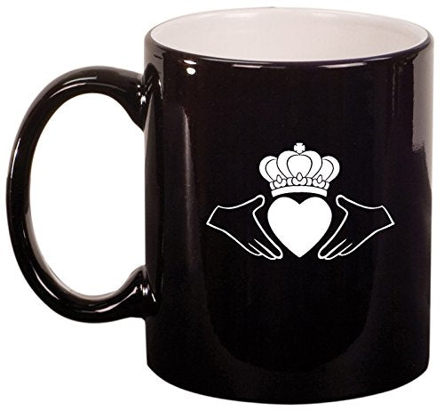 Ceramic Coffee Tea Mug Irish Claddagh (Black)