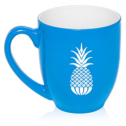 16 oz Large Bistro Mug Ceramic Coffee Tea Glass Cup Pineapple (Light Blue)